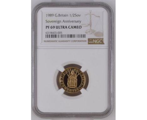 UNITED KINGDOM. Elizabeth II, 1953-2022. Gold half-sovereign, 1989. Royal Mint. Proof. Commemorating the 500 years anniversar