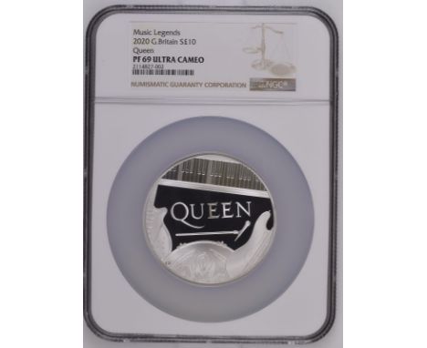 UNITED KINGDOM. Elizabeth II, 1952-2022. Silver 10 pounds, 2020. Royal Mint. Proof. The first coin in the "Music Legends" ser