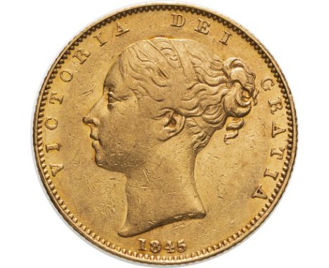 UNITED KINGDOM. Victoria, 1837-1901. Gold sovereign, 1845. London. Closer 4 5. First young head of Victoria facing left, hair