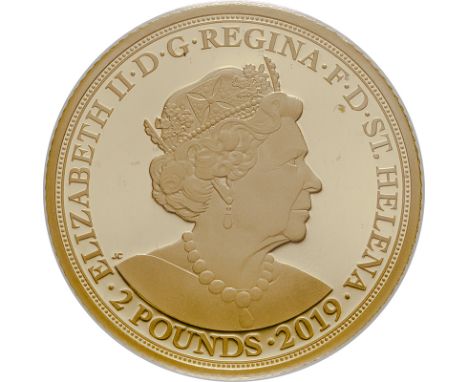 UNITED KINGDOM. ST. HELENA. Elizabeth II, 1953-2022. Gold guinea, 2019. Proof. Portrait of Her Majesty Queen Elizabeth II fac