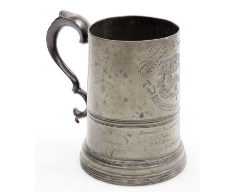 A Victorian pewter tankard for the 2nd Trinity Boat Club, Cambridge, bearing the coat of arms of the college and engraved "Fo