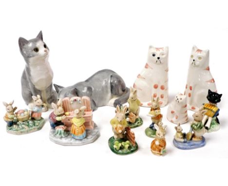 Animal figures, including two Just Cats and Company cat figures, three Katz and Company caricature cats, rabbit figures, and 