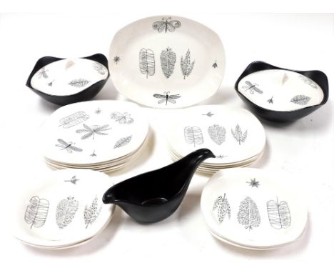 A Midwinter Stylecraft Nature Study pattern part dinner service, designed by Terence Conran, comprising meat platter, pair of