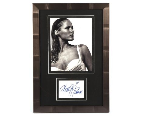 Ursula Andress as Honey Rider in Dr.No (1962) Autograph - An autograph display, composed of a black and white 10"x8" and a si