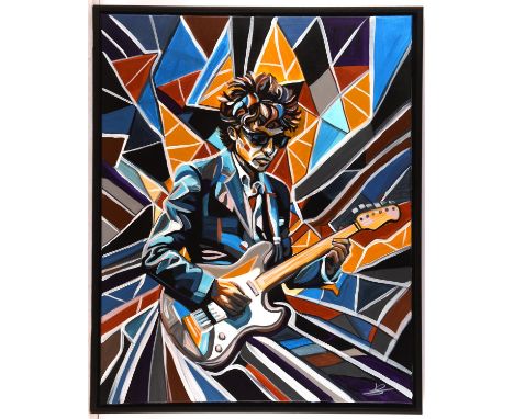 Luke Spooner (British b. 1990), "Dylan" (Bob Dylan), acrylic on canvas, signed lower right, signed and inscribed verso, 76 x 