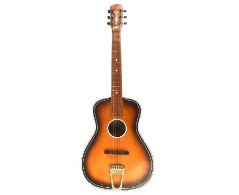 Gallotone Acoustic Guitar in soft carry case - this 1950s Gallo Industries Gallotone Champion may be a familiar sight, as a y
