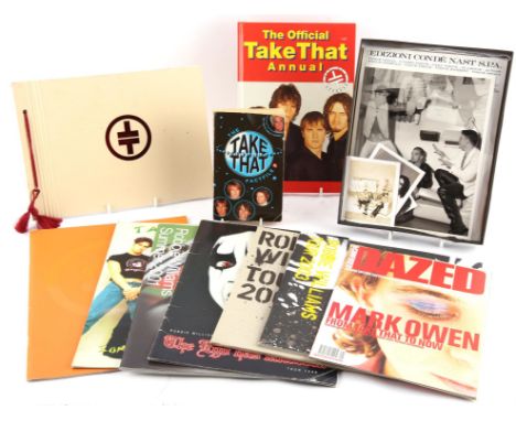 Take That / Robbie Williams collectables - to include, Early B&W promo shots of Take That by Tiziano Magni; Robbie Williams t