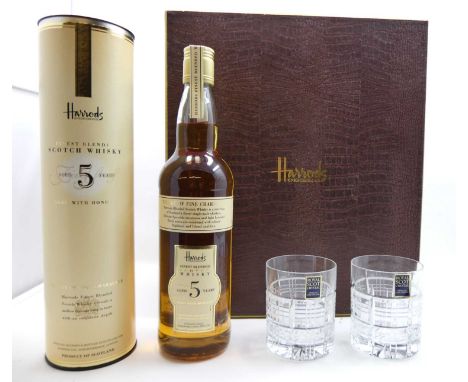 Harrods Aged 5 Years Finest Blended Scotch Whisky, 70cl, 40 per cent, one bottle in carton and in presentation box, with pair