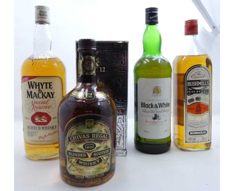 Chivas Regal, Aged 12 Years, Blended Scotch Whisky, 100cl, 43%, one bottle; Black &amp; White, Choice Old Scotch Whisky, 100c