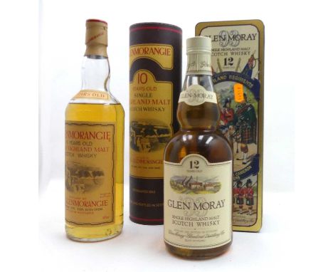 Glen Moray 12 Year Old Single Highland Malt Scotch Whisky 75cl, 40%, one bottle in carton, Glenmorangie, Ten Year Old Single 