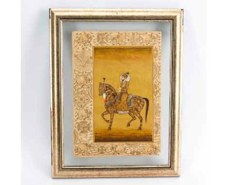 Framed 18th century hunting scene, nobleman and decorated horse.c. 18th century miniature painting portrait depicting a Majar