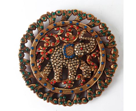 Carved wood; gold base wall decor w. naturalistic stones design.Hanger intact.  Issued: 20th c. Dimensions: 8""D  Country of 