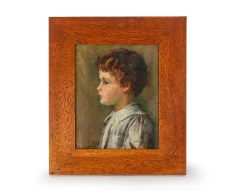 Portrait in profile of innocent child.Painting has minor damage to canvas, some restoration present.  Issued: Early - Mid 20t