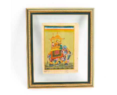 19th century, elephant and howdah, Maharaja and attendants.19th century Indian miniature portrait, with exemplary images of a