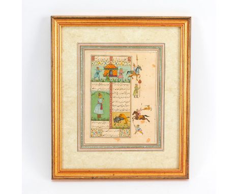 18th century hunting scenes, horses, lion, ox, and blackbuck.c. 18th century Indian miniature portrait, with exemplary images