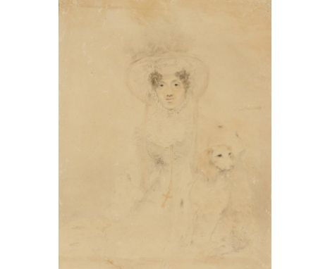 FOLLOWER OF JEAN AUGUSTE DOMINIQUE INGRES (1780-1867) Portrait of lady with dog, pencil and wash, 13" x 10.25" Provenance: Pr