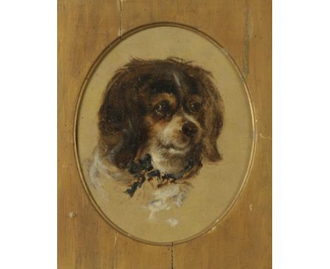 EDWIN DOUGLAS (1869-1892) A portrait of a King Charles Spaniel, oil on panel, David Ker Fine Art Gallery label verso, 9" x 7.