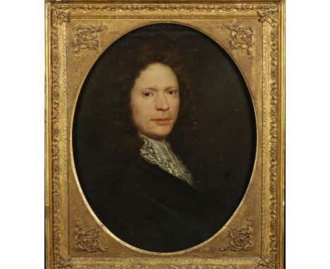 ENGLISH SCHOOL, 17th century A head and shoulders portrait of a gentleman wearing a lace collar, oil on canvas, 24.5" x 19.5"