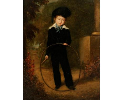 AFTER SIR WILLIAM BEECHEY (1753-1839) A full-length portrait study of a young boy standing on a tree-lined pathway holding a 