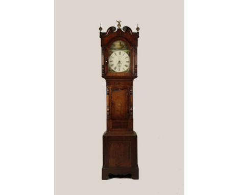 AN EARLY VICTORIAN OAK AND MAHOGANY LONGCASE CLOCK, the painted dial inscribed "W. Northwood, Ranton", with thirty hour movem