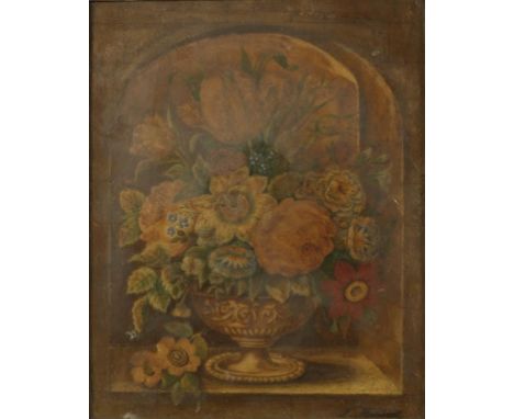 L. MARSHALL, 19TH CENTURY A still life study of flowers on a window ledge, signed lower right, watercolour, 9.75" x 7.75". Pr