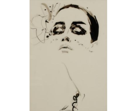 •DAVID DOWNTON (1959- ) Erin O'Connor, portrait of the supermodel, signed lower centre, acrylic on acrylic glass, 20.5" x 14.