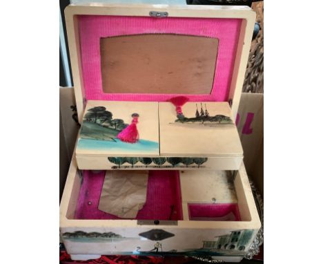 A mixed lot to include a set of unused resin handled knives; cased vanity set; chess board and pieces; plated coaster; etc 