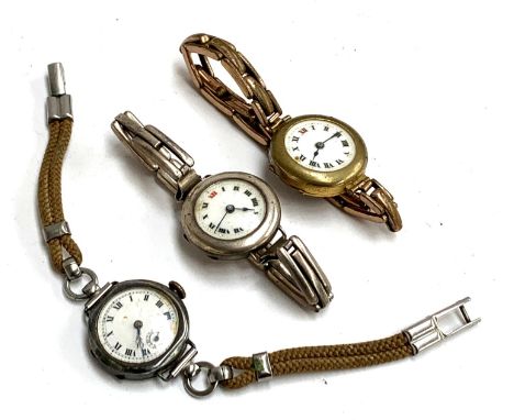 Two .925 silver vintage wrist watches with enamel dials; together with one other gold plated vintage wrist watch (3) 