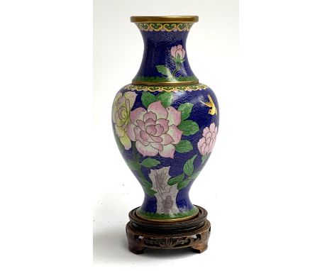 A Chinese cloisonne enamel vase, on hardwood stand 