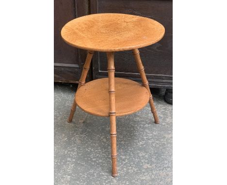 A light oak circular faux bamboo occasional table with undershelf, 50cmH 38cmD 