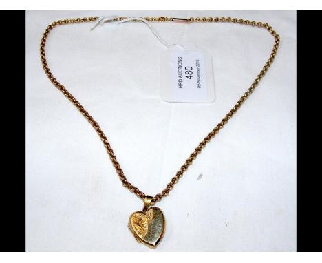 A 9ct gold heart pendant on gold chain CONDITION REPORT13.6g total weight - all 9ct