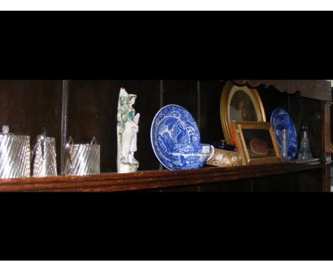 Various collectables, including Staffordshire ornament, picture, scent bottle 