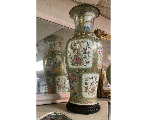 LARGE CANTON PORCELAIN LAMP - A/F There is a crack near the base of the vase. 