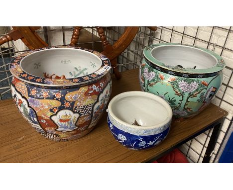 TWO ORIENTAL PLANTERS &amp; A SMALL PLANTER
