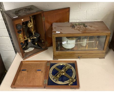 EARLY CASED MICROSCOPE WITH AN EARLY BAROGRAPH 