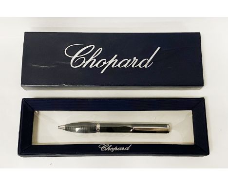 CHOPARD BLACK &amp; SILVER RUBBER TWIST BALLPOINT PEN - BOXED