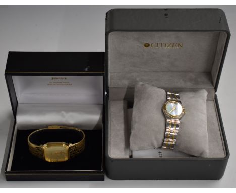 Citizen Ecodrive ladies wristwatch ref. E030-H26647 with gold hands and hour markers, pearl dial, diamond set bezel, stainles