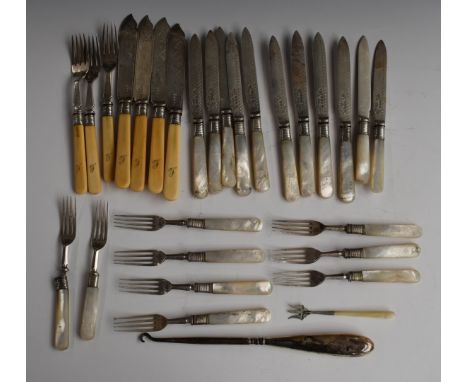 Walker &amp; Hall hallmarked silver mother of pearl and similar handled cutlery including dessert knives and forks, weight 13