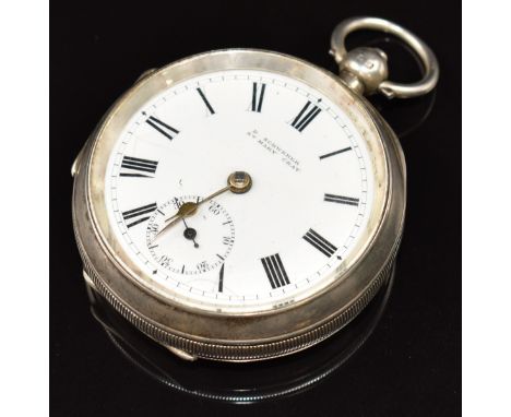 D Schwerer of St Mary Cray London hallmarked silver open faced pocket watch with subsidiary seconds dial, gold hands, black R