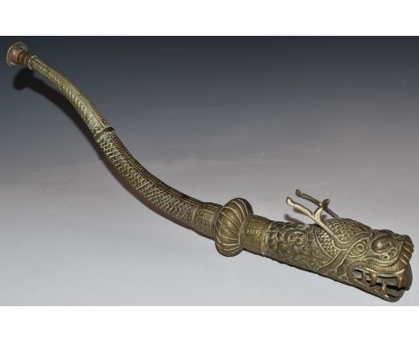 Chinese brass dragon horn, L54cm