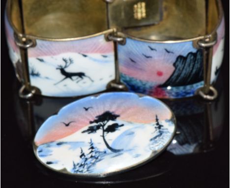 Norwegian silver bracelet set with enamel and a similar brooch&nbsp;