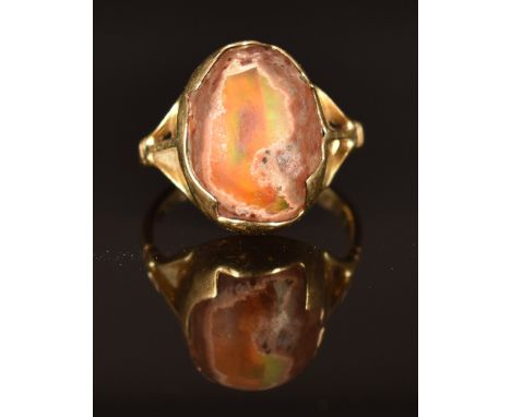 A 9ct gold ring set with a boulder opal cabochon, size H, 3.8g&nbsp;