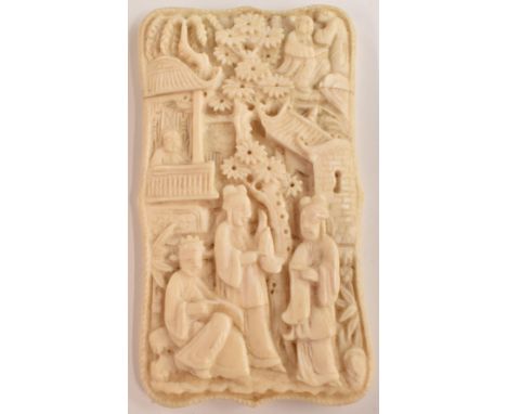 Chinese 19thC carved ivory card case, 9 x 5cm&nbsp;