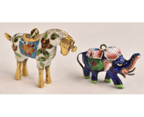 Two&nbsp;zoomorphic enamel pendants, tallest 3cm.