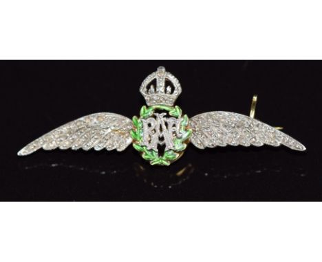 A yellow metal RAF brooch set with enamel and diamonds, 4g&nbsp;