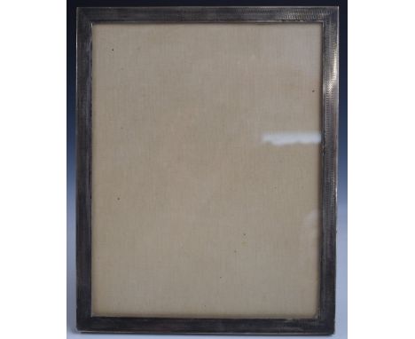 Large hallmarked silver photograph frame to suit 9 x 7 inch photo, with oak easel back, Birmingham 1921, maker&nbsp;E Mander 