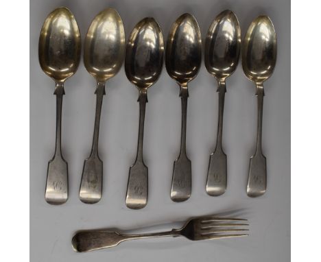 Victorian set of 6 fiddle pattern hallmarked silver dessert spoons, Sheffield 1898, maker&nbsp;James Dixon &amp; Sons Ltd, le