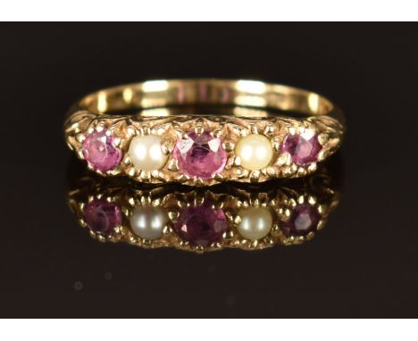 A 9ct gold ring set with pearls and rubies, size M, 1.6g&nbsp;