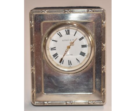 Kitney and Co London hallmarked silver clock with plush easel stand, in original box with instructions, H6.5cm&nbsp;