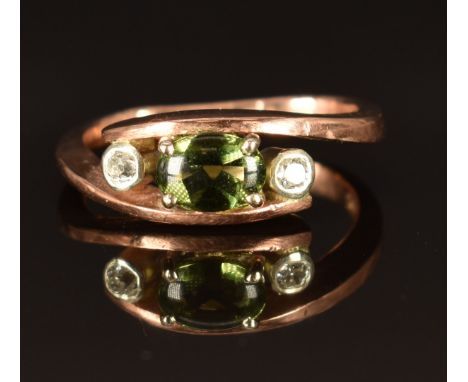 A 9ct rose gold ring set with tourmaline and diamonds, size M, 4.1g&nbsp;